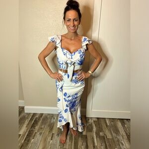 Two Piece Luxmi Crop Top and Skirt Blue and White